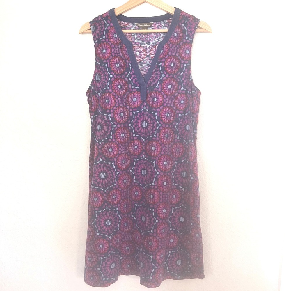 Tommy Bahama Womens Pink Purple Geometric Floral Medallion Shift Dress Size M